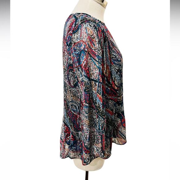 TED BAKER  BEAATHA - TEAL-BLUE BLOUSE PAISLEY SIZE 1 US XS - Picture 6 of 12